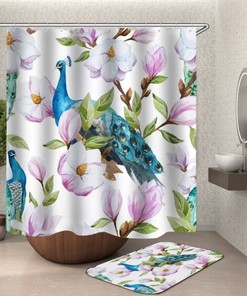 Invigorating Floral Peacock and Flowers Shower Curtain