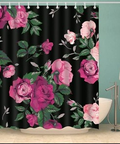Invigorating Floral Shower And Bath Curtain With Roses And Petals Print, Beautiful Bathroom Decor