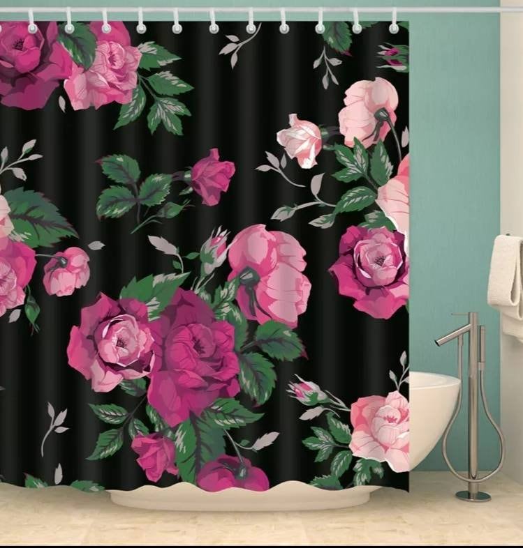 Invigorating Floral Shower And Bath Curtain With Roses And Petals Print, Beautiful Bathroom Decor