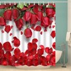 Invigorating Red Roses And Petals Shower And Bath Curtain For Beautiful Bathroom Decor