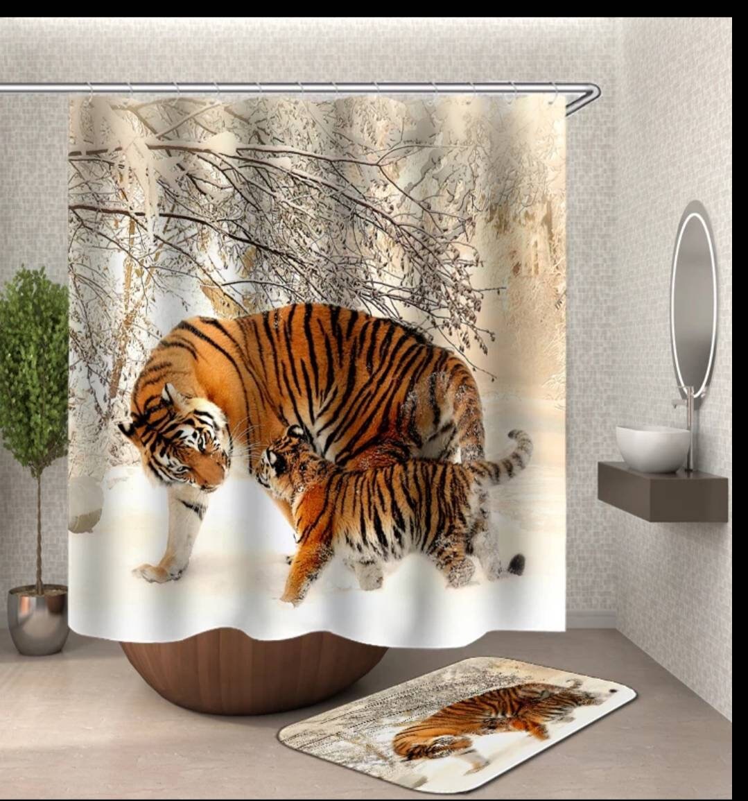 Invigorating Tiger and Cub Shower Curtain for Your Bathroom