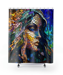 Iridescent Mermaid Mosaic Stained Glass Style Shower Curtain for Your Bathroom