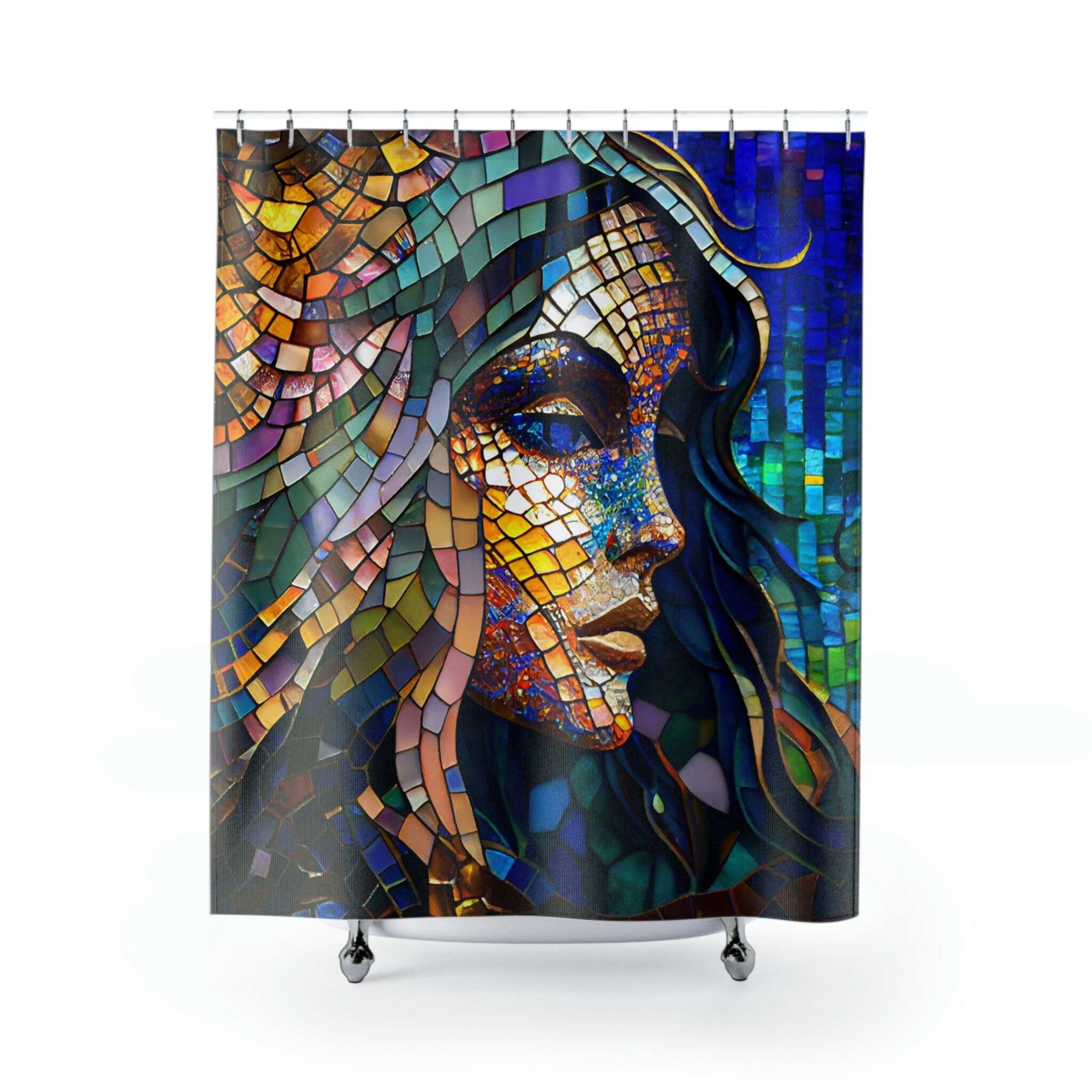 Iridescent Mermaid Mosaic Stained Glass Style Shower Curtain for Your Bathroom