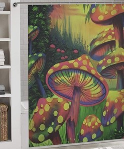 Iridescent Mushrooms Shower Curtain for Bathroom/Woodland Hotel Home Decor - Add a Touch of Magic to Your Space.
