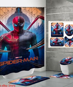 Iron Spider Man Shower Curtain and Foot Mat for Kids Bathroom