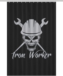 Iron Worker Skull Modern Shower Curtain for Industrial Bathroom
