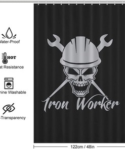 Iron Worker Skull Modern Shower Curtain for Industrial Bathroom