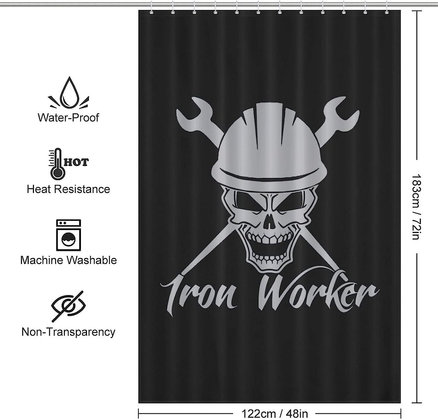 Iron Worker Skull Modern Shower Curtain for Industrial Bathroom