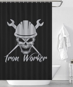 Iron Worker Skull Modern Shower Curtain for Industrial Bathroom