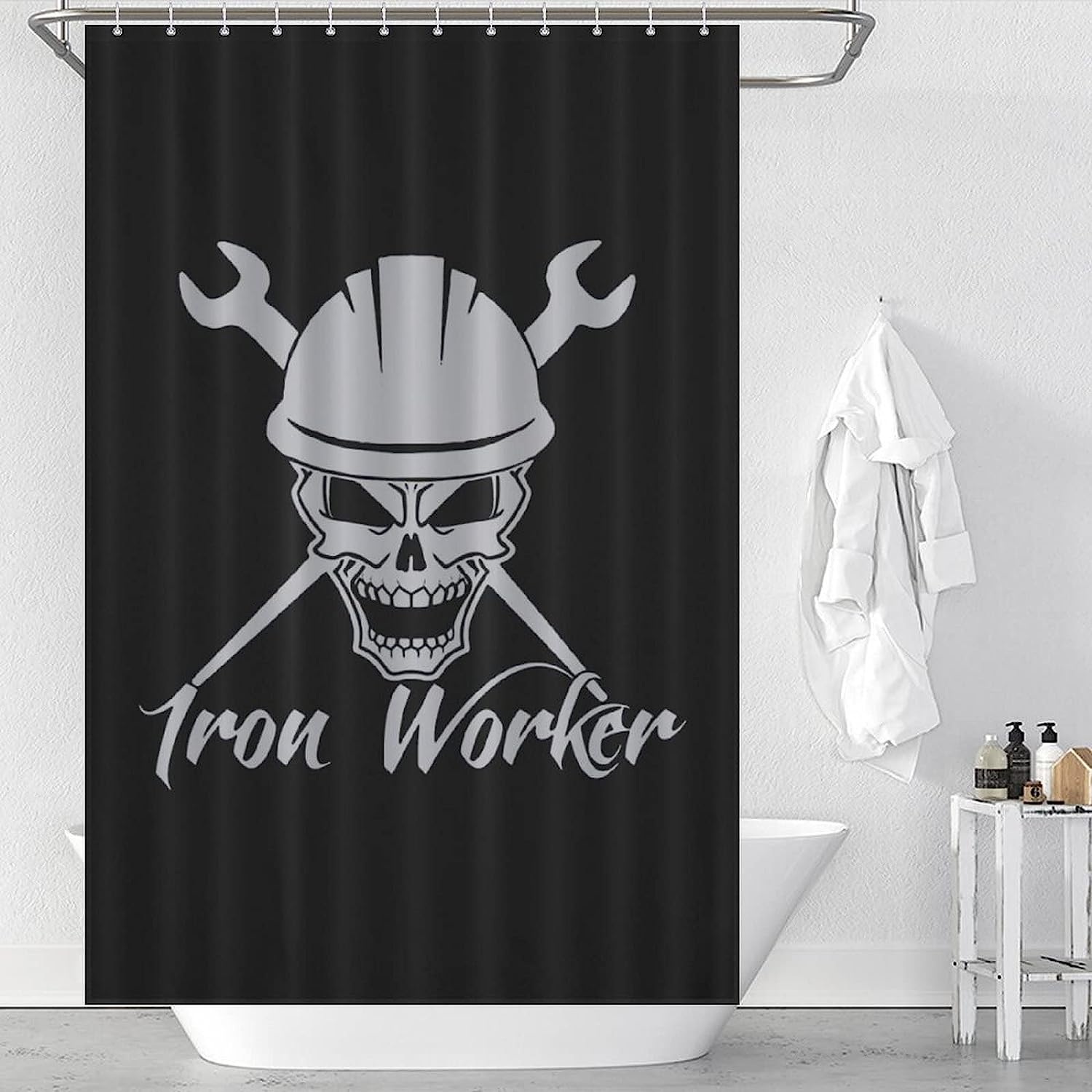 Iron Worker Skull Modern Shower Curtain for Industrial Bathroom