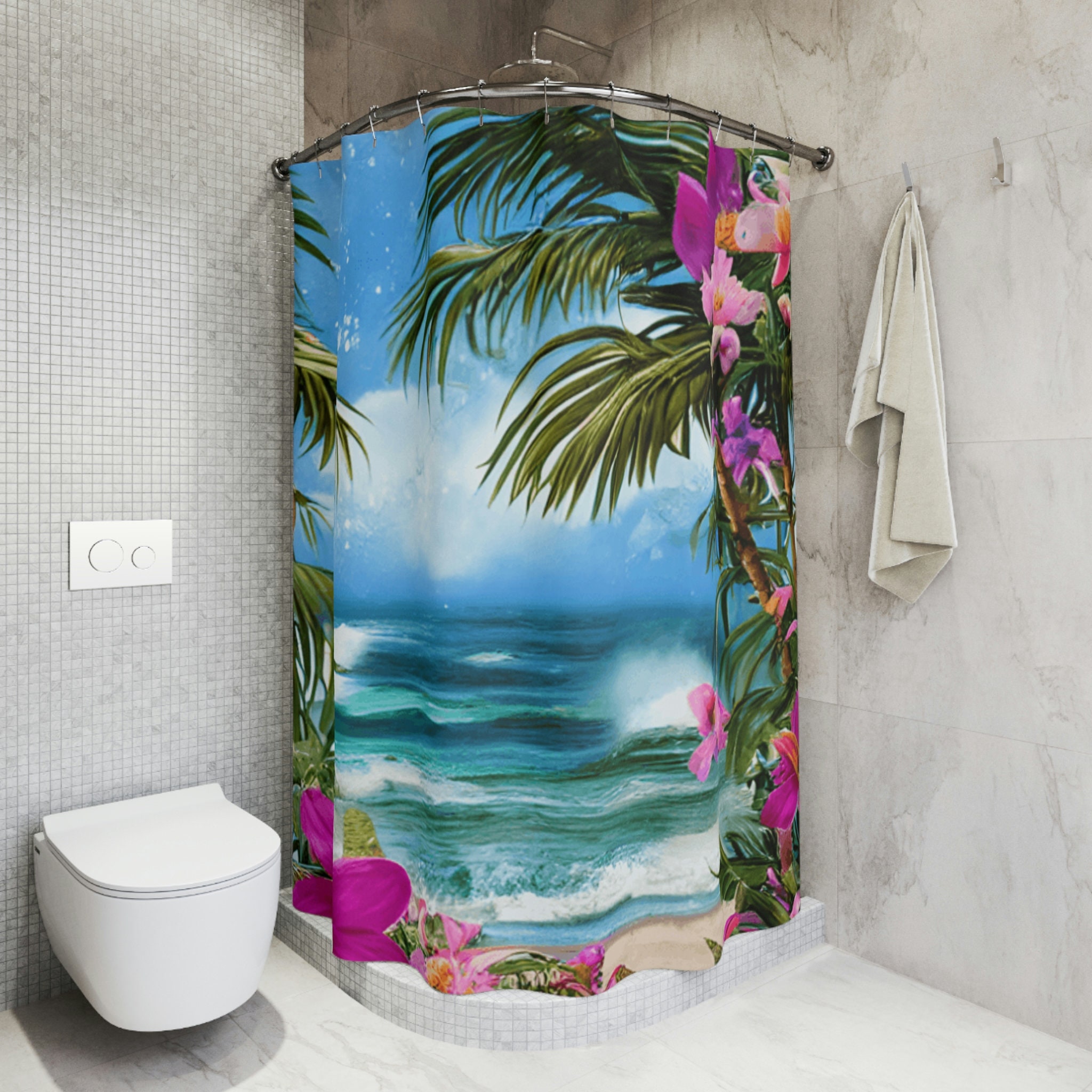 Island Bath Shower Curtain With Palm Tree Print For A Tropical Bathroom Oasis - Image 4