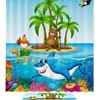 Island Beach Print Shower Curtain For Bathroom Tub Set Featuring Sharks, Sea Turtles, And Parrots