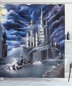Island Castle Full Moon Print Shower Curtain Bathroom Decoration 