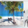 Island Palms Sunbeds Shower Curtain for Tropical Bathroom Decor