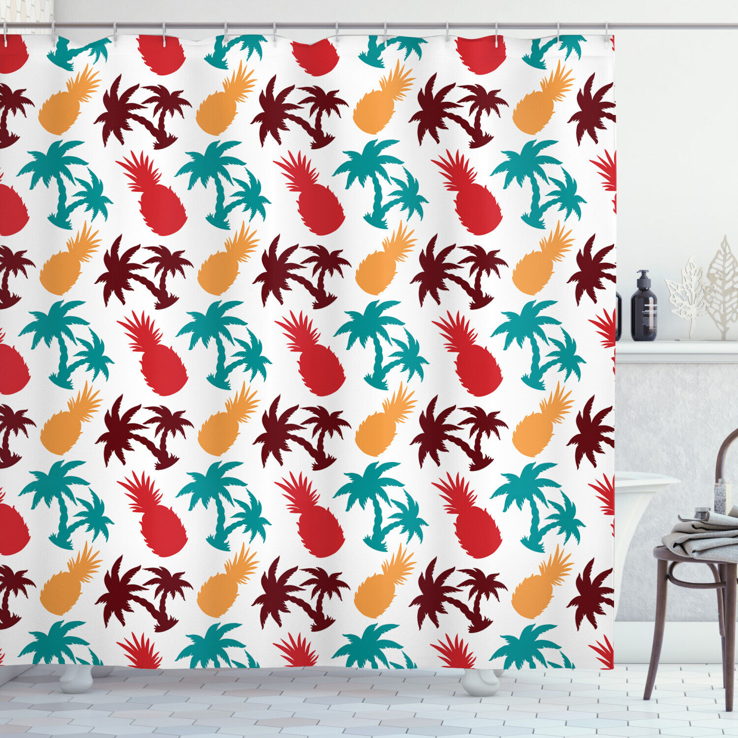 Island Vibes with Palm Trees Print Shower Curtain for Bathroom