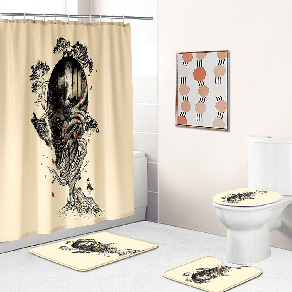 Ivory Skull Fabric Shower Curtain - Masculine Skull Bathroom Decor