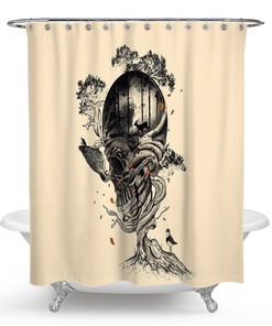 Ivory Skull Fabric Shower Curtain - Masculine Skull Bathroom Decor