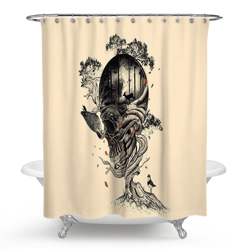 Ivory Skull Fabric Shower Curtain - Masculine Skull Bathroom Decor