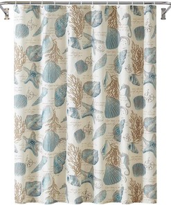 Ivory Starfish and Seashells Shower Curtain with Unique 3D Printing
