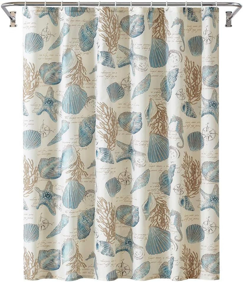 Ivory Starfish and Seashells Shower Curtain with Unique 3D Printing