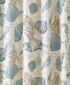 Ivory Starfish and Seashells Shower Curtain with Unique 3D Printing