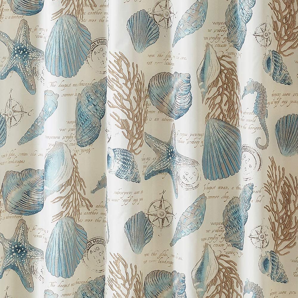 Ivory Starfish and Seashells Shower Curtain with Unique 3D Printing