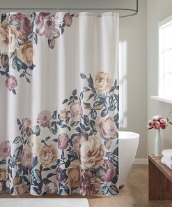 Ivory and Blush Pink Floral Print Fabric Shower Curtain to Add a Soft and Feminine Touch to Your Bathroom Decor 