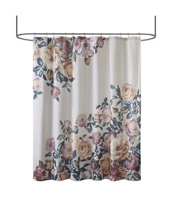 Ivory and Blush Pink Floral Print Fabric Shower Curtain to Add a Soft and Feminine Touch to Your Bathroom Decor