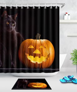 Jack-O-Lantern And Black Cat Halloween Shower Curtain - Fun And Festive