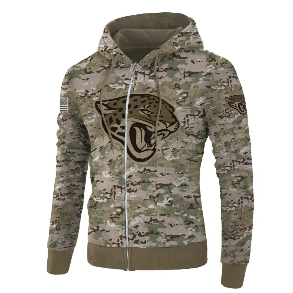 Jacksonville Jaguars Camo Printed 3D Pullover Zip Up Hoodie Gifts For Fans - 3D Print Hoodies Full Size