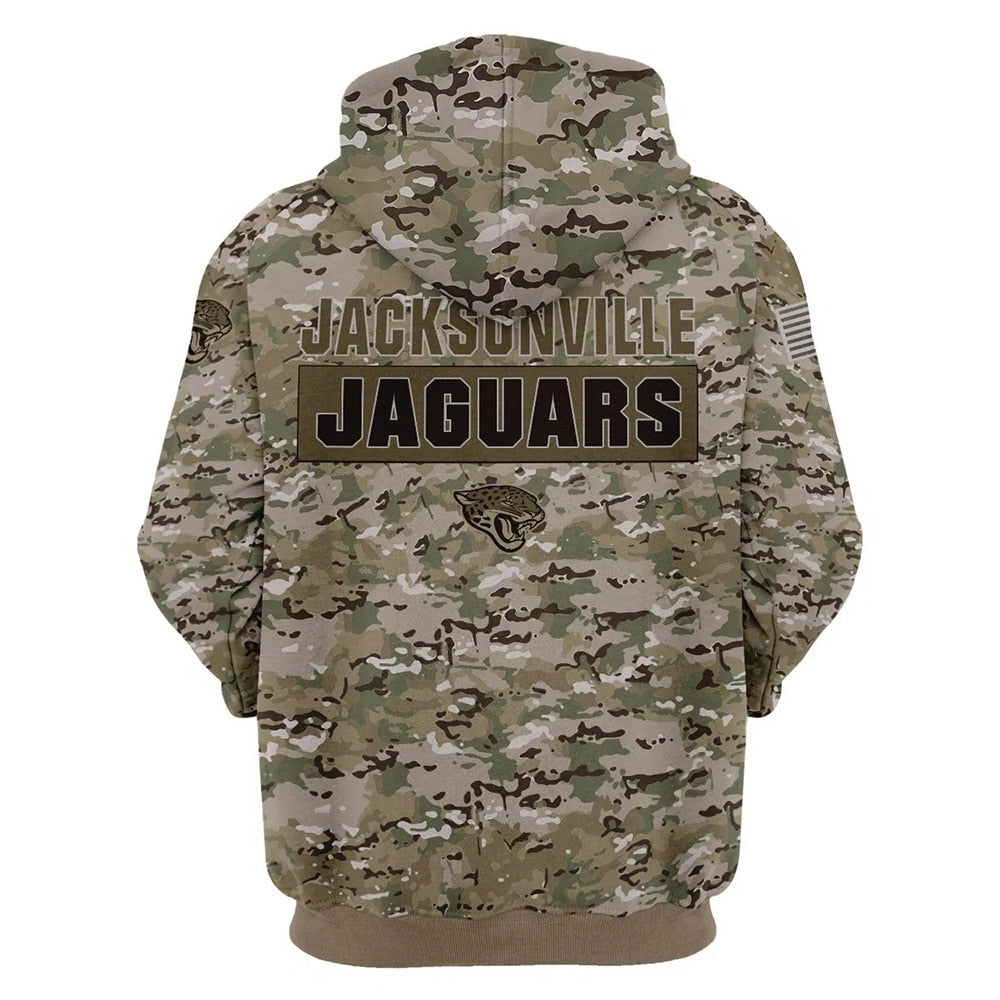 Jacksonville Jaguars Camo Printed 3D Pullover Zip Up Hoodie Gifts For Fans - 3D Print Hoodies Full Size