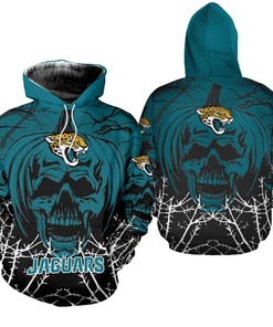Jacksonville Jaguars Halloween Pumpkin Skull All Over Printed 3D Hoodie - All Over Print Hoodie Printful