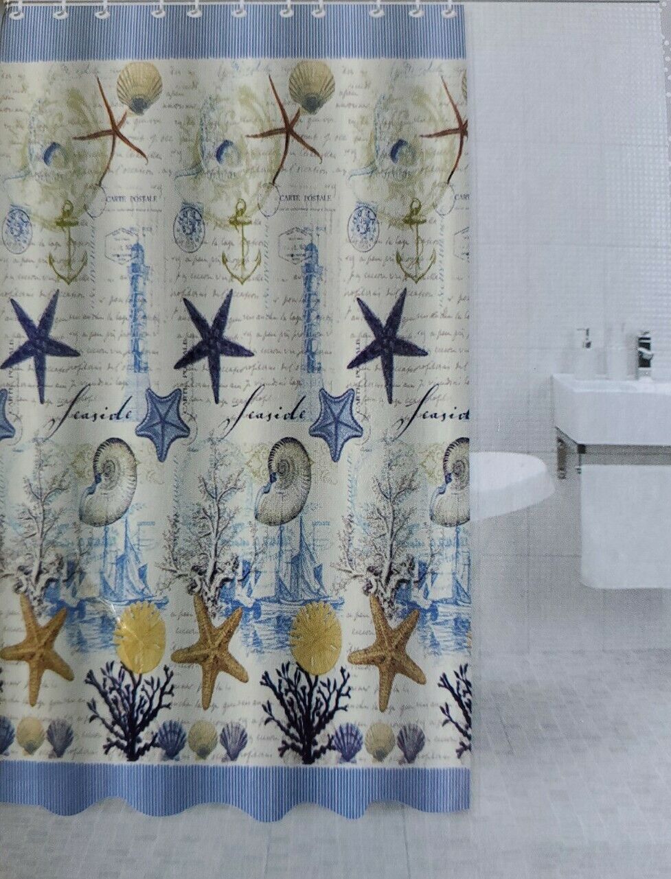Jacquard Shower Curtain with Sea Stars- A Nautical and yet Elegant Addition to Any Bathroom Decor