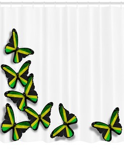 Jamaican Flag Shower Curtain with Butterfly Print for Colorful Bathroom Decor