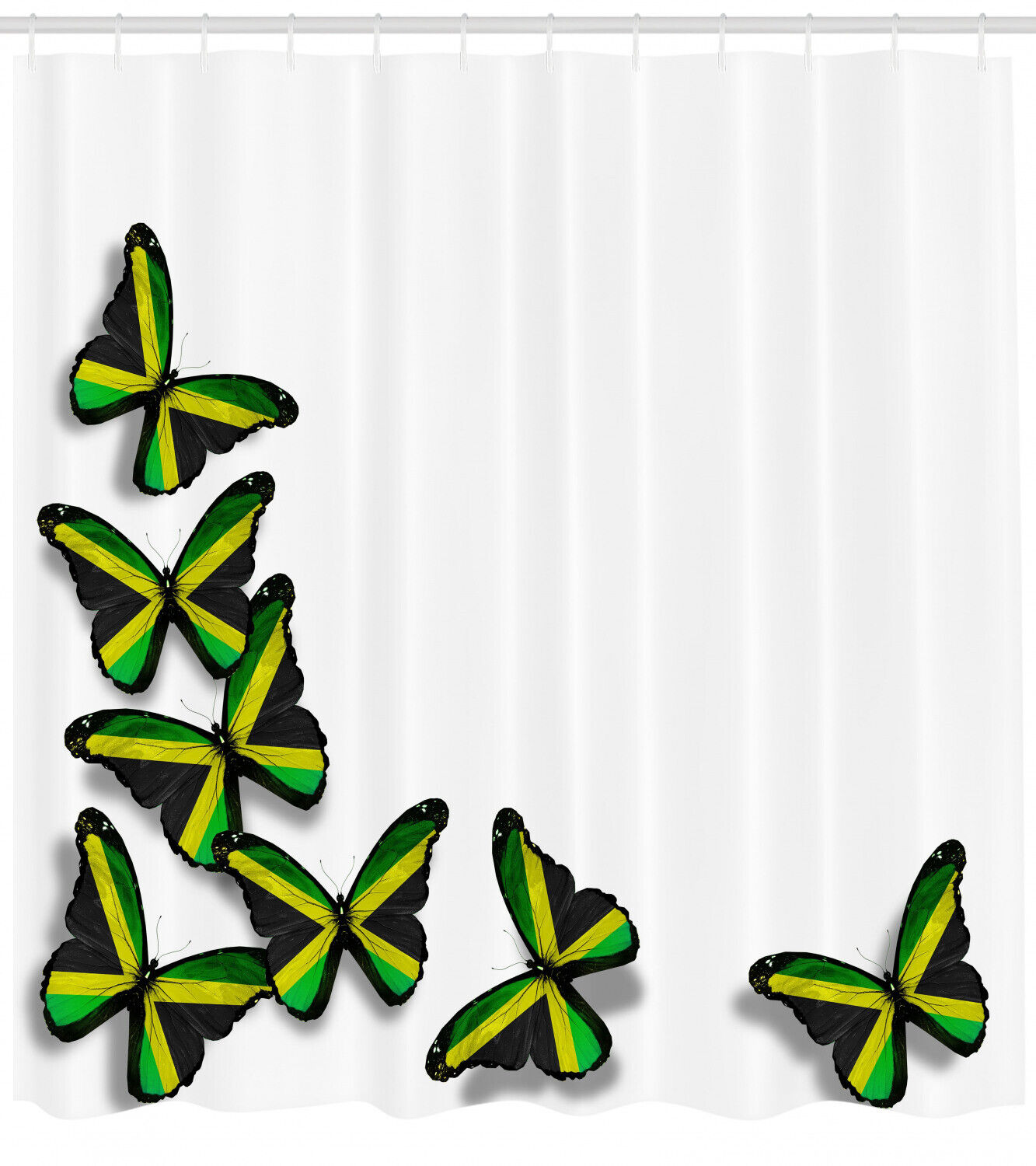 Jamaican Flag Shower Curtain with Butterfly Print for Colorful Bathroom Decor