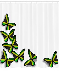Jamaican Flag Shower Curtain with Butterfly Print for Colorful Bathroom Decor