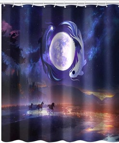Japanese Anime Yin Yang Horse Fantasy Shower Curtain, Bathtub Bathroom Decor - Waterproof Fabric Curtain