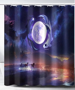 Japanese Anime Yin Yang Horse Fantasy Shower Curtain, Bathtub Bathroom Decor - Waterproof Fabric Curtain