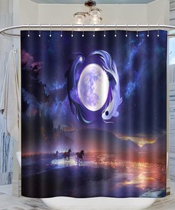 Japanese Anime Yin Yang Horse Fantasy Shower Curtain, Bathtub Bathroom Decor - Waterproof Fabric Curtain