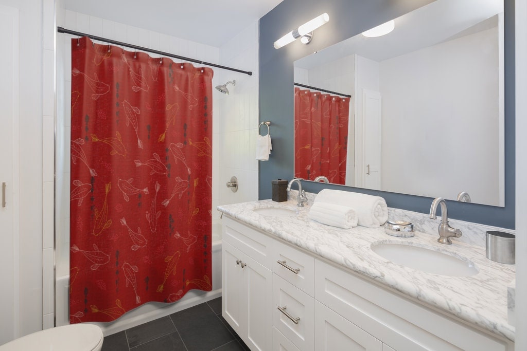 Japanese Art Koi Fish Custom Shower Curtain with Cool and Creative Design