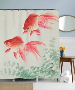 Japanese Art Print Shower Curtain with Koi Fish, Perfect for Fish Theme Bathroom Decor