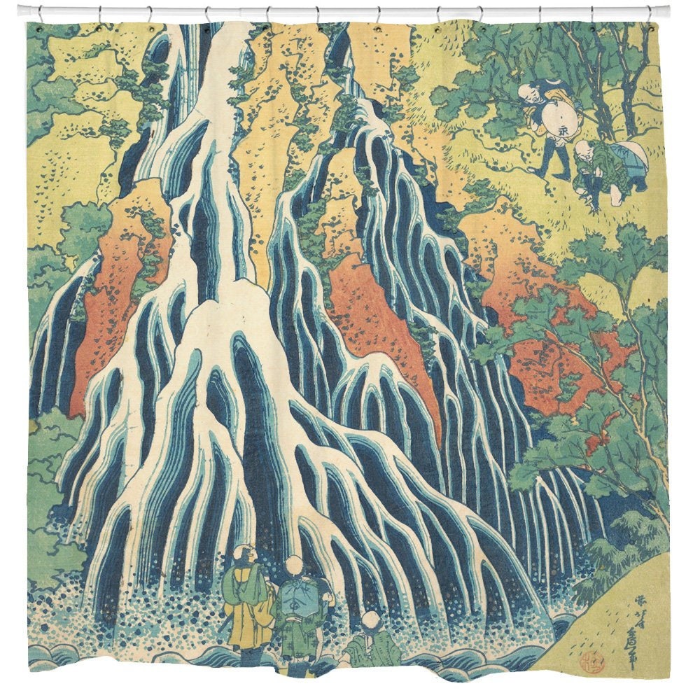 Japanese Art Waterfall Shower Curtain - Mountain Bathroom Decor with Unique Gift Ideas