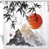 Japanese Bamboo Trees Sun And Mountains Shower Curtain - Elegant Curtain For Your Asian Bathroom Decor