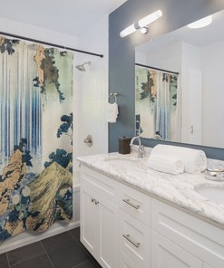 Japanese Bathroom Decor Shower Curtain with Katsushika Hokusai's Famous Artwork for Oriental Bathroom