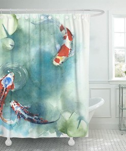 Japanese Carp Fish Waterproof Shower Curtain, Asian Bathroom Decorr 