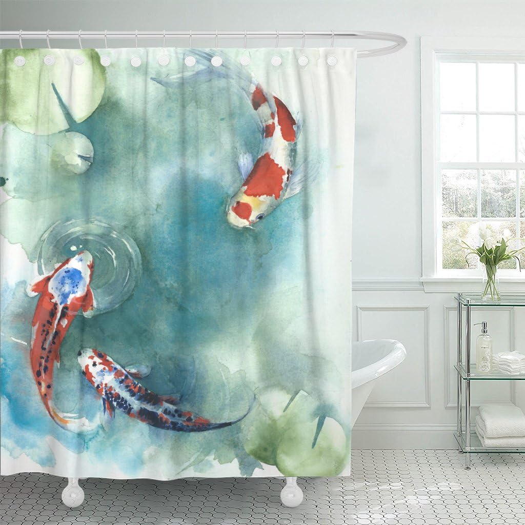 Japanese Carp Fish Waterproof Shower Curtain, Asian Bathroom Decorr