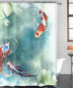 Japanese Carp Fish Waterproof Shower Curtain, Asian Bathroom Decorr
