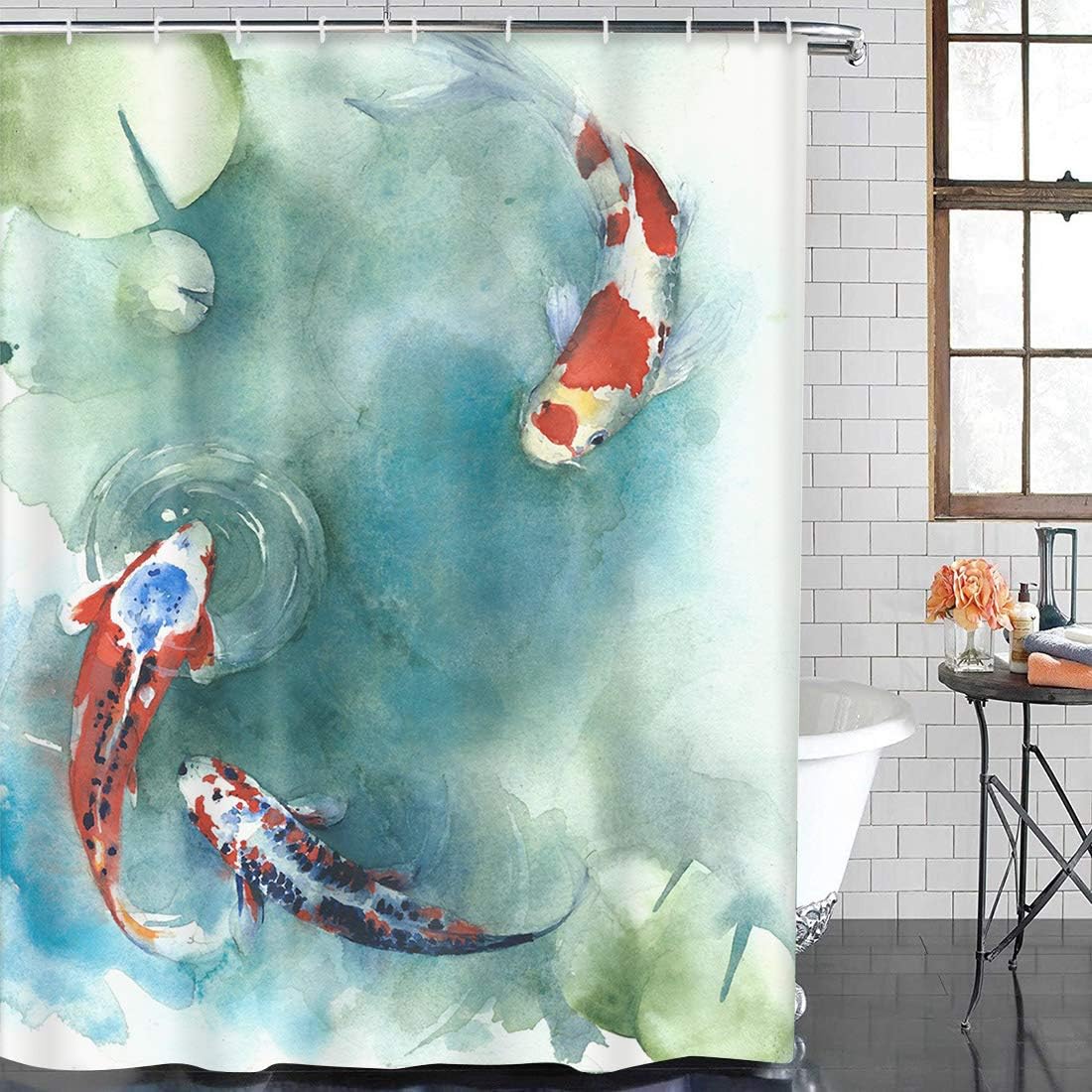 Japanese Carp Fish Waterproof Shower Curtain, Asian Bathroom Decorr
