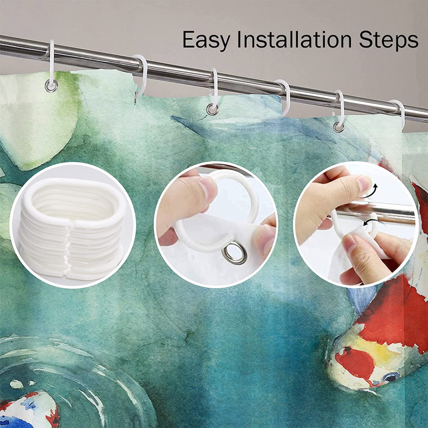 Japanese Carp Fish Waterproof Shower Curtain, Asian Bathroom Decorr