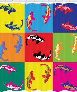 Japanese Carp Koi Fish Shower Curtain in Pop Art Style Illustration - Shower Curtains Colorful